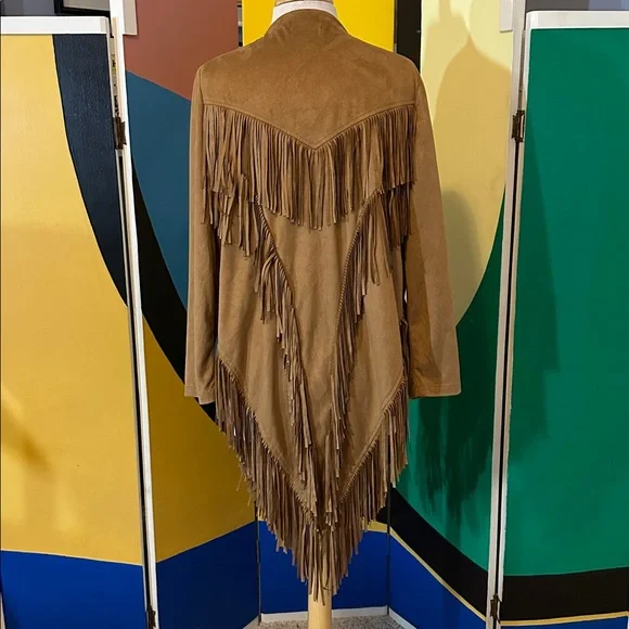 Fringed Tan Faux Suede Jacket - Picture 4 of 5